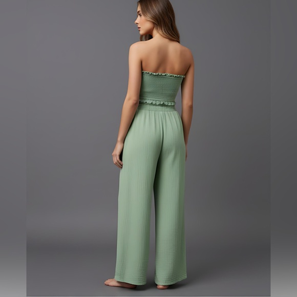 Green Tie Front Tube Top & Wide Leg Pants - Picture 7 of 9
